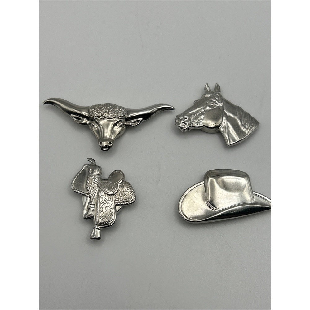 4 Southwestern Button Covers Silver Color Western Rodeo Horse, Hat, Saddle, Bull
